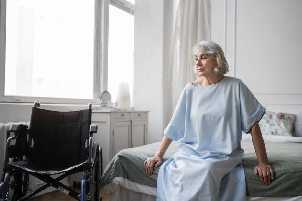 femme senior atteinte d'un cancer et séjournant en USLD